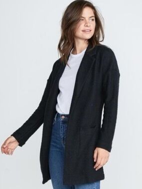 Marine Layer Birdseye Collared Cardigan Coat Small Black Knit SF California